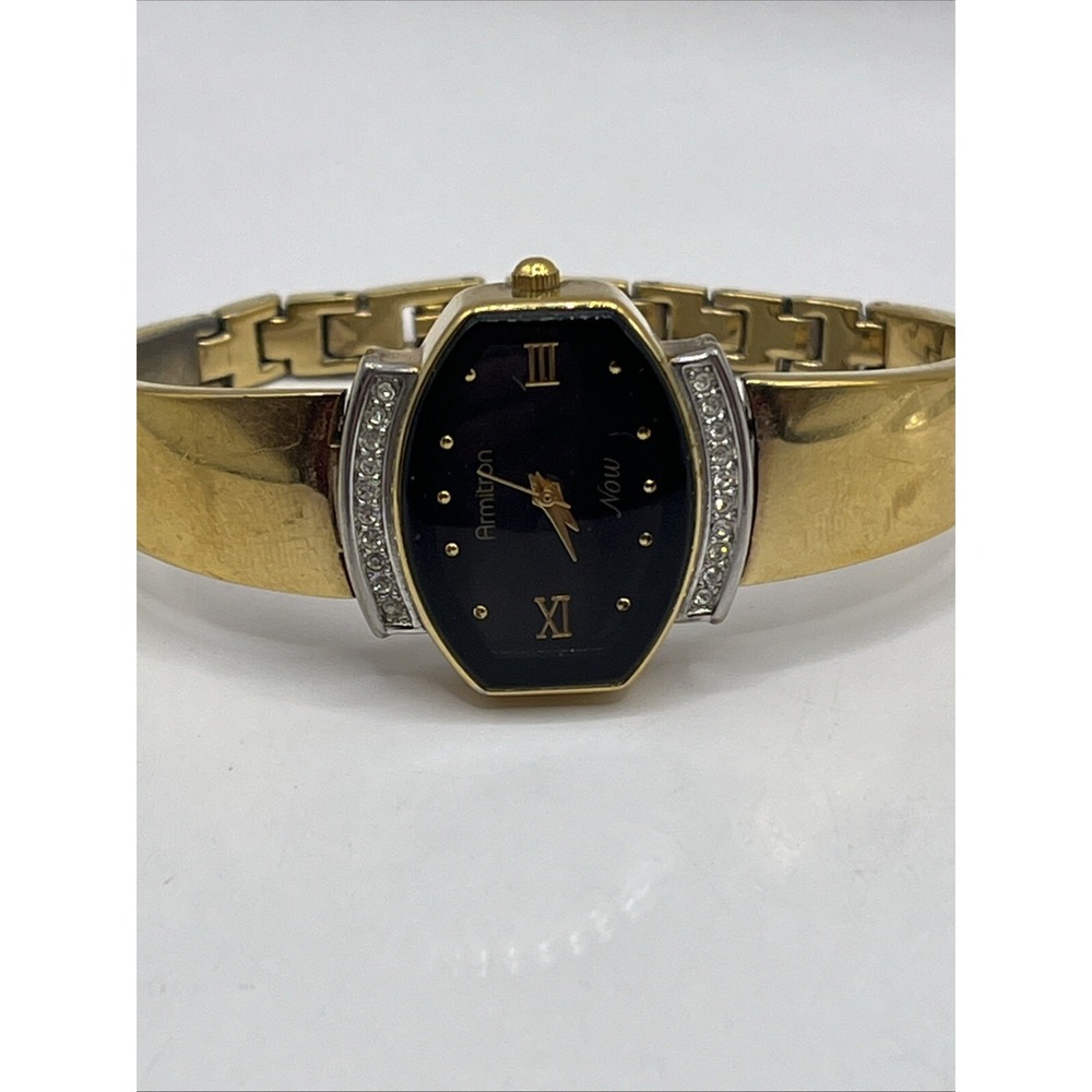 Armitron NOW Women's Quartz Watch Gold Tone Band Black Dial 75/3404- New Battery